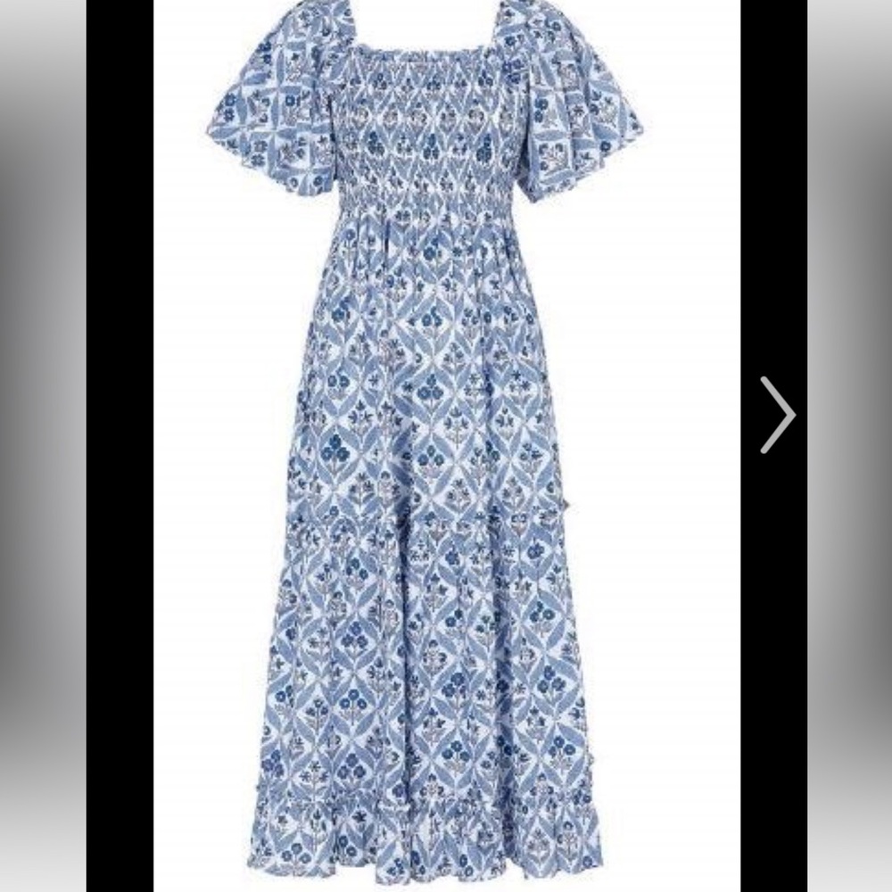 Pink City Prints Lolita Sky Trellis Long Dress in Blue & Gray
